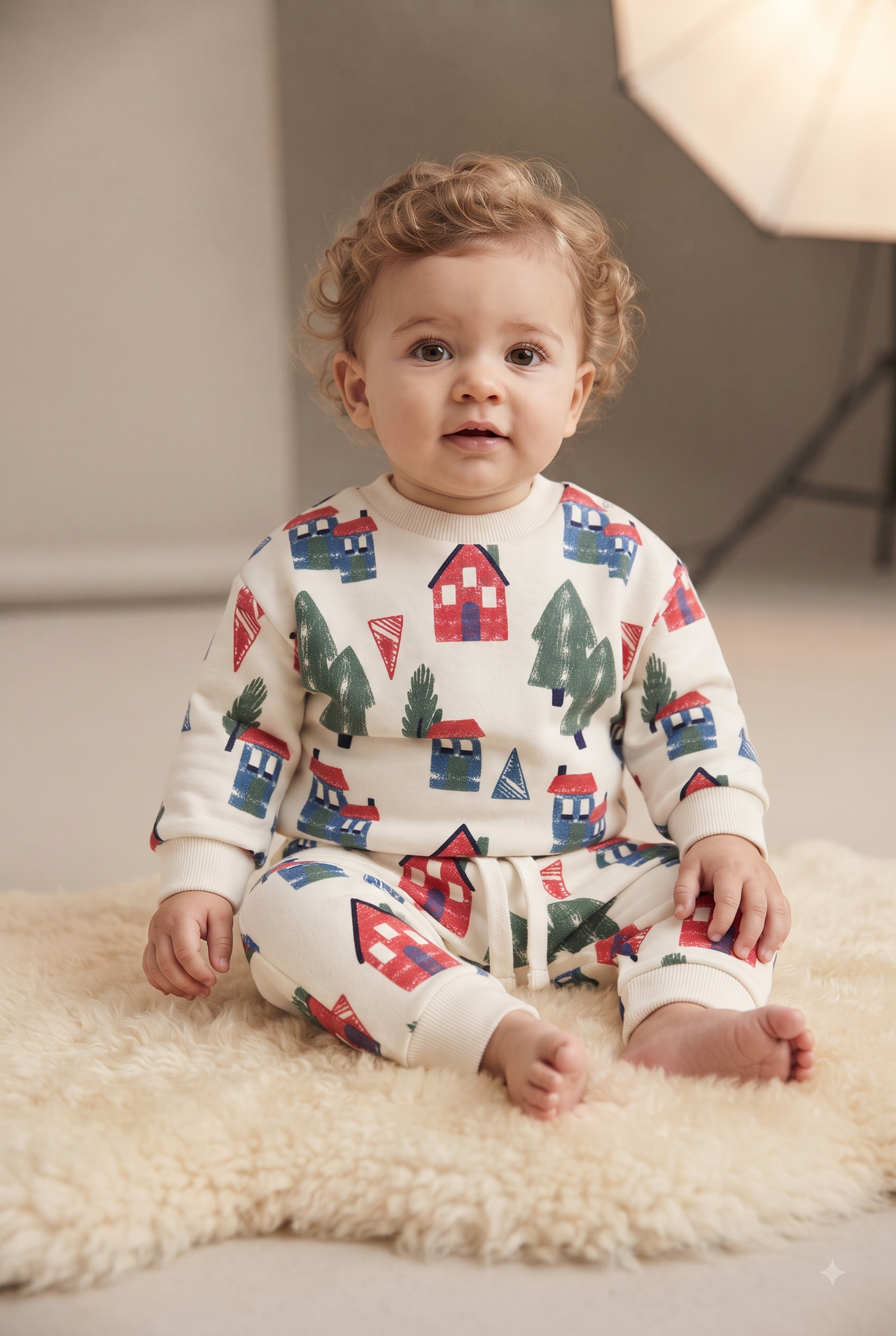 Sudadera sin capucha de felpa estampada, bebé niño.