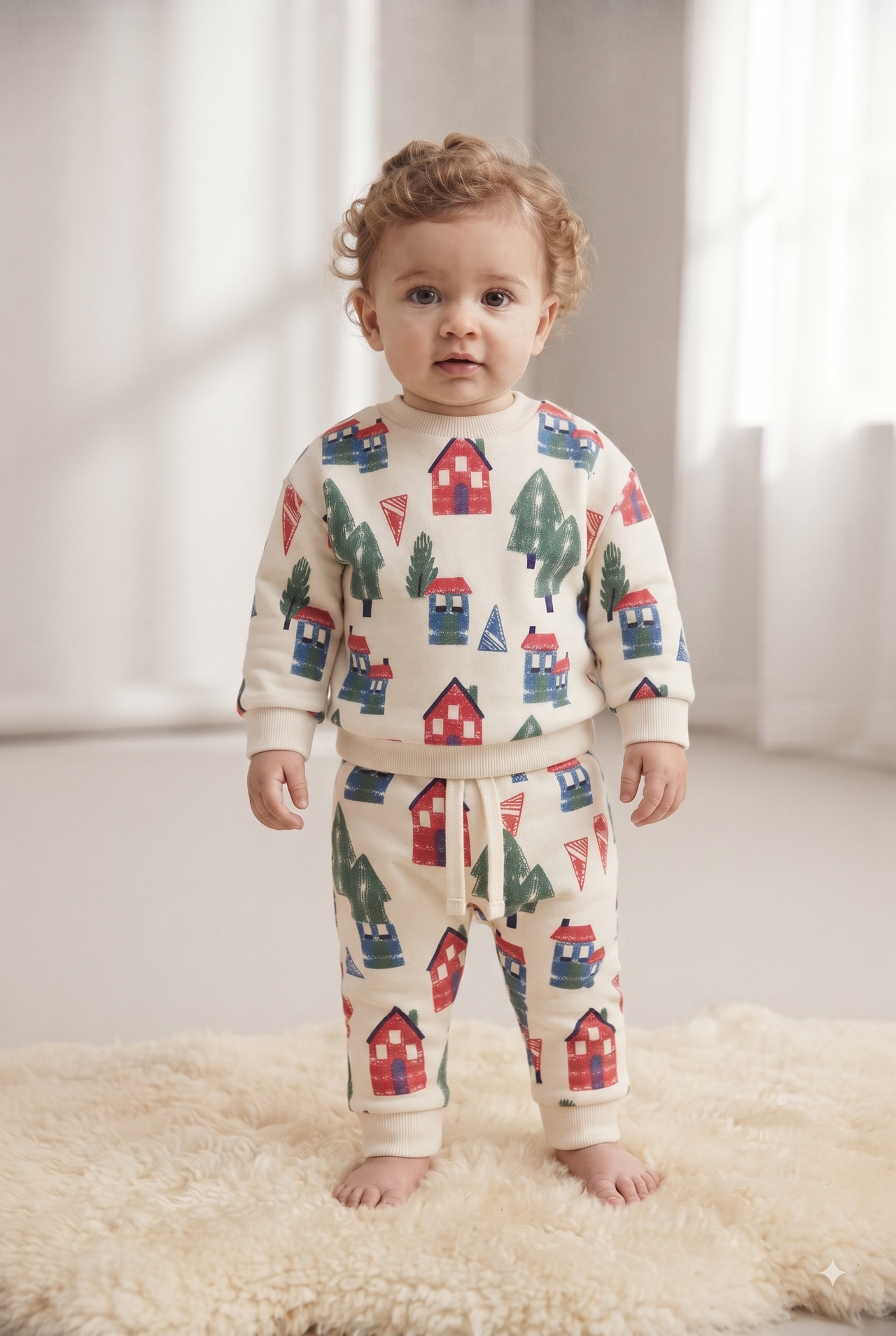 Pantalón de felpa estampado tipo jogger, bebé niño.
