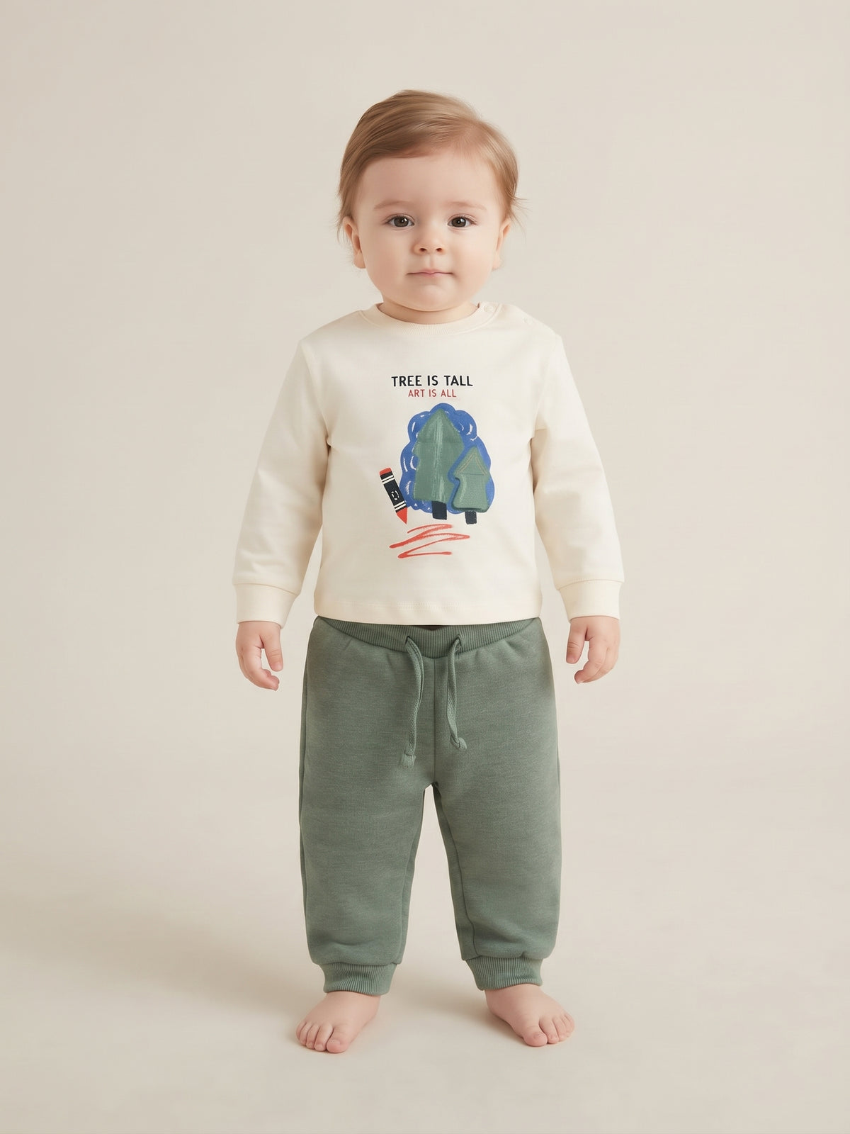 Camiseta de manga larga algodón beige bebé niño.