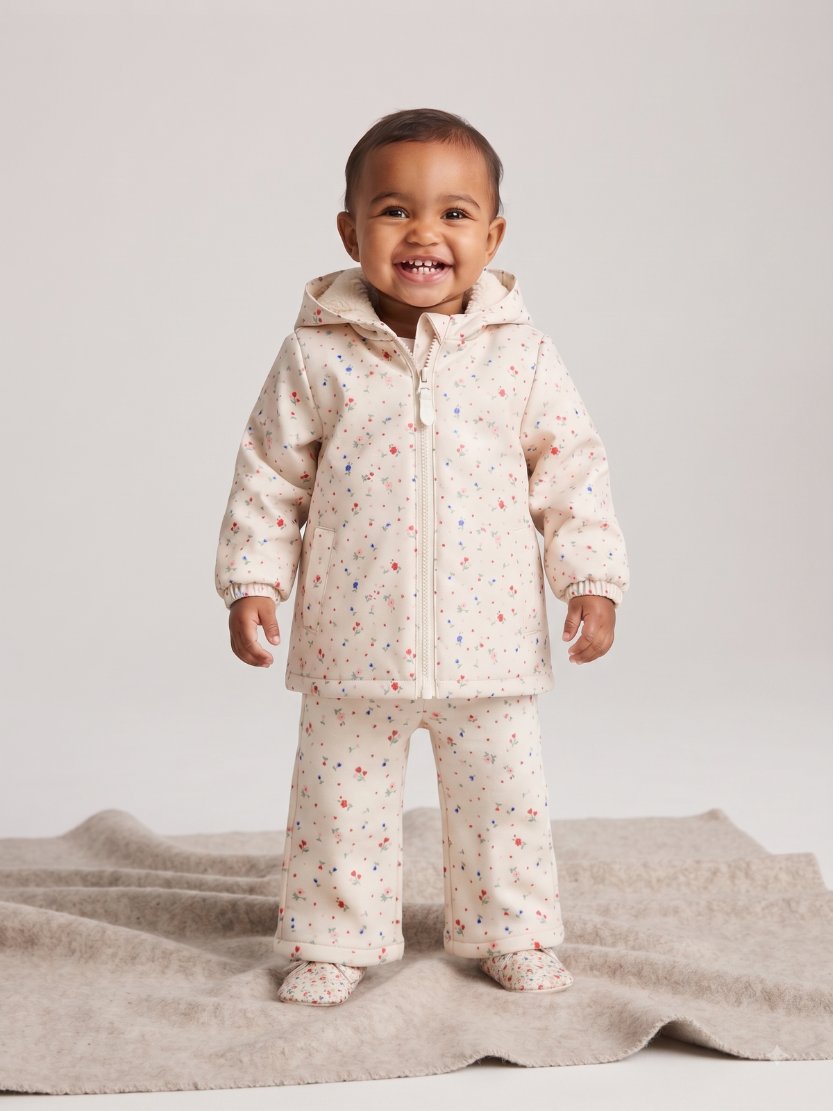 Chaquetón engomado con con capucha y forro polar interior, bebé niña.