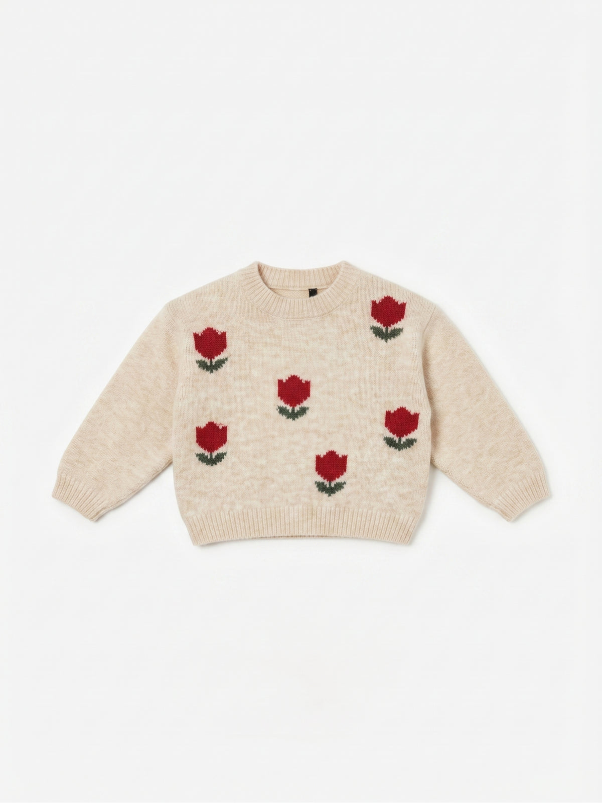 Jersey de punto beige con tulipanes, bebé niña.