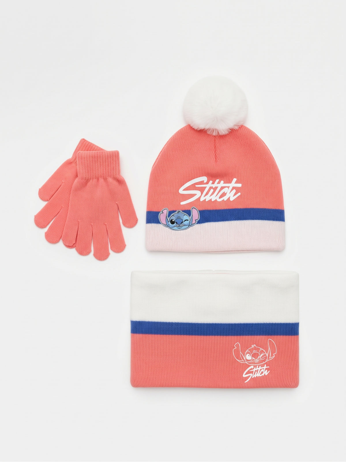 Conjunto braga cuello y guantes Lilo & Stitch rosa niña