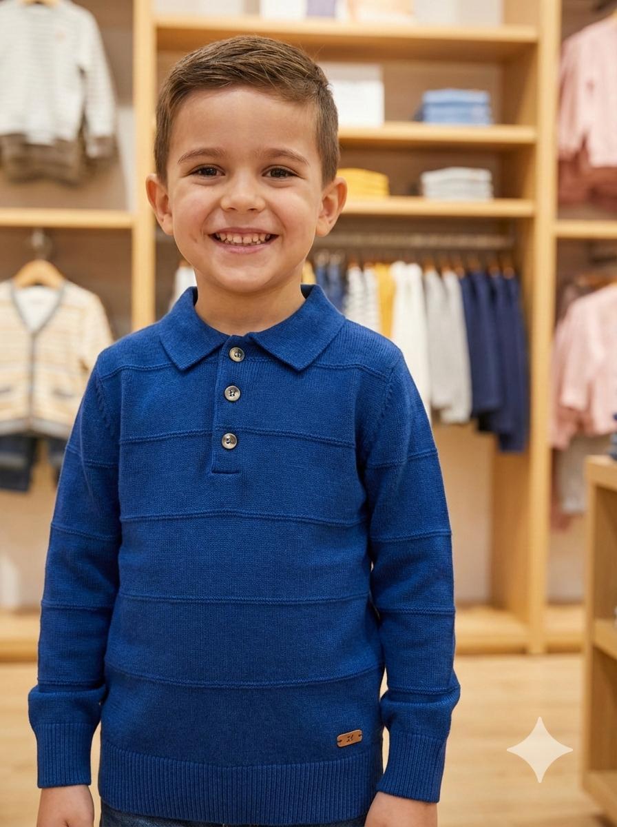 Polo manga larga azul niño