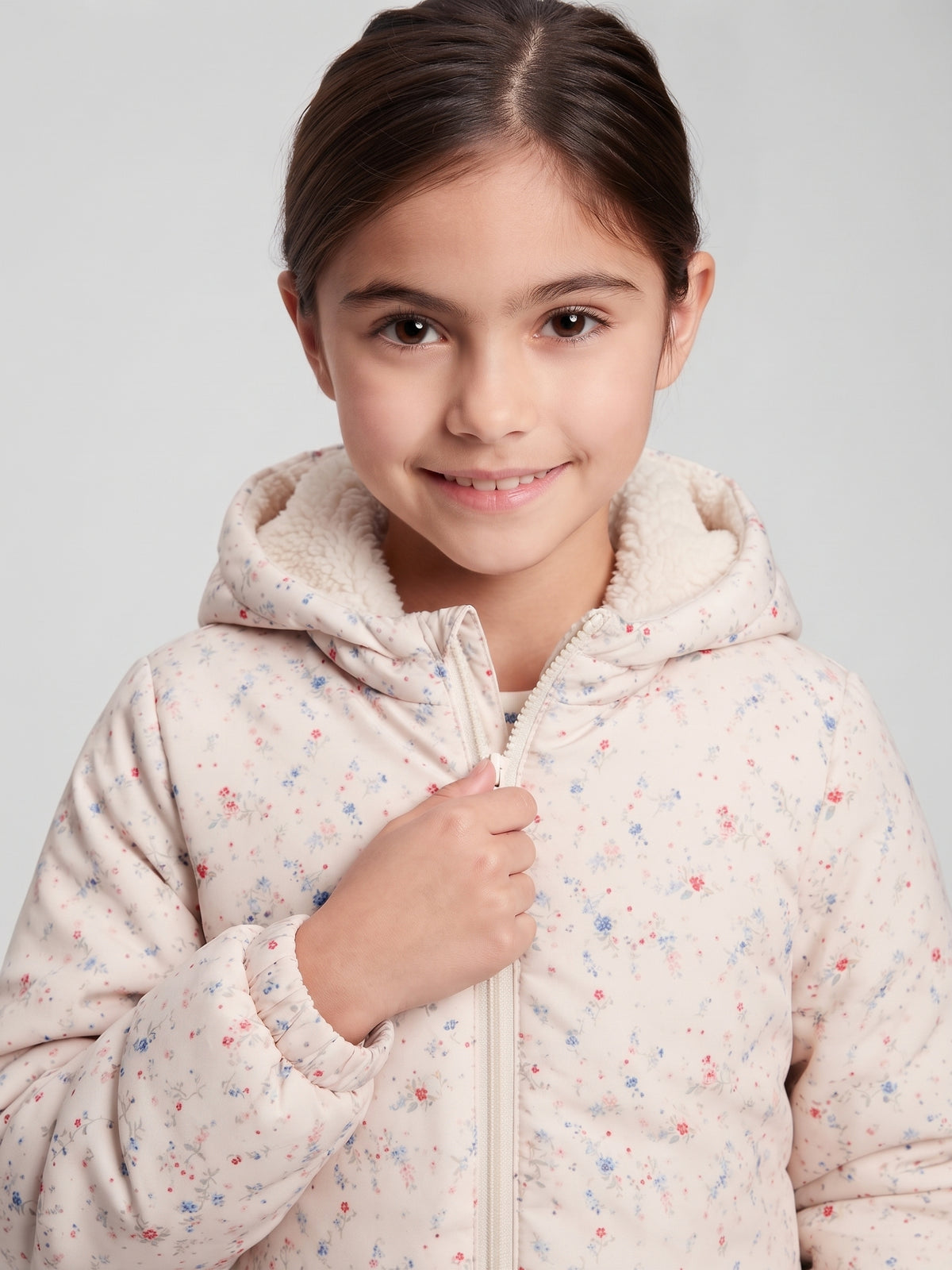 Chaquetón acolchado engomado con forro borreguillo, niña.