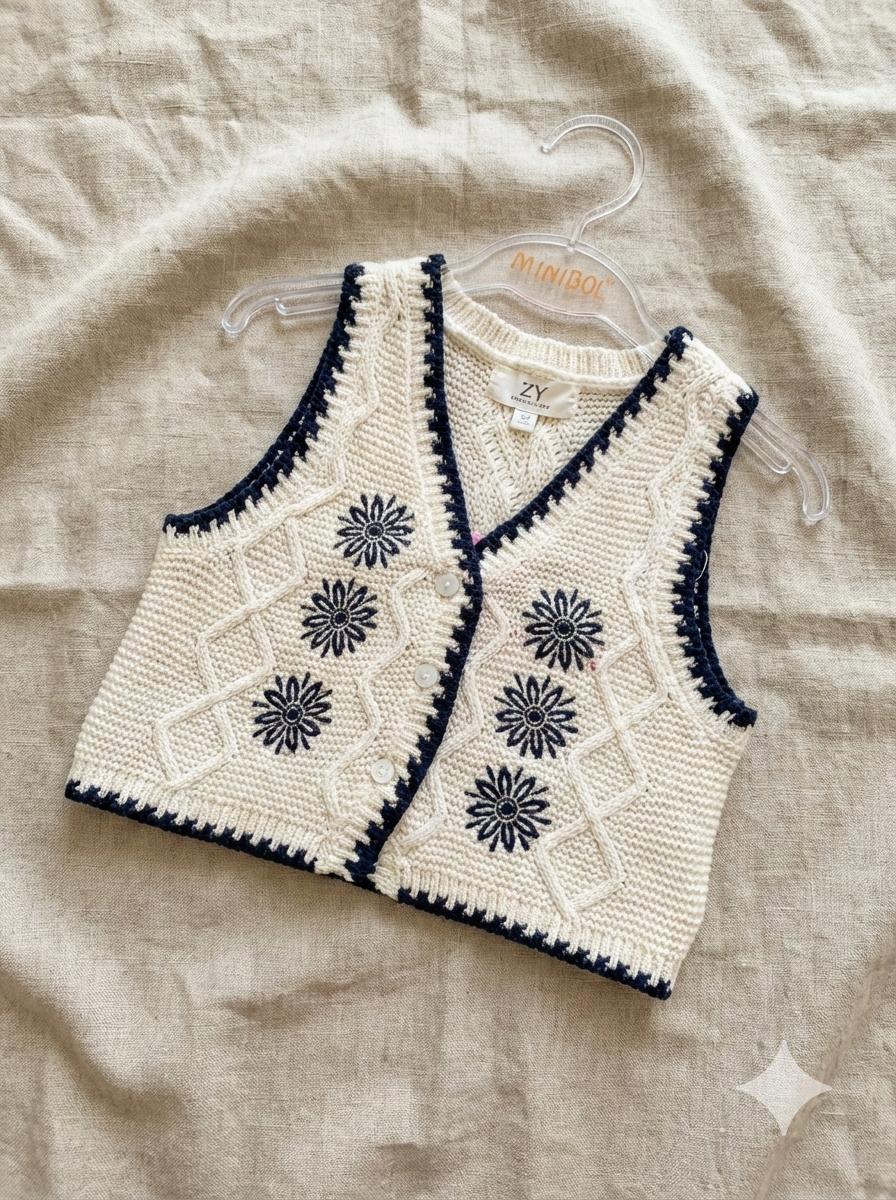 Chaleco Crochet Algodón Bordado Floral