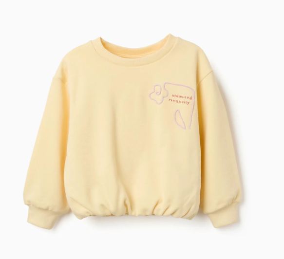 Sudadera con bajo frucido y detalle de cordon en relieve, niña.