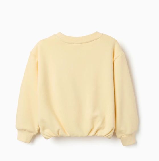 Sudadera con bajo frucido y detalle de cordon en relieve, niña.