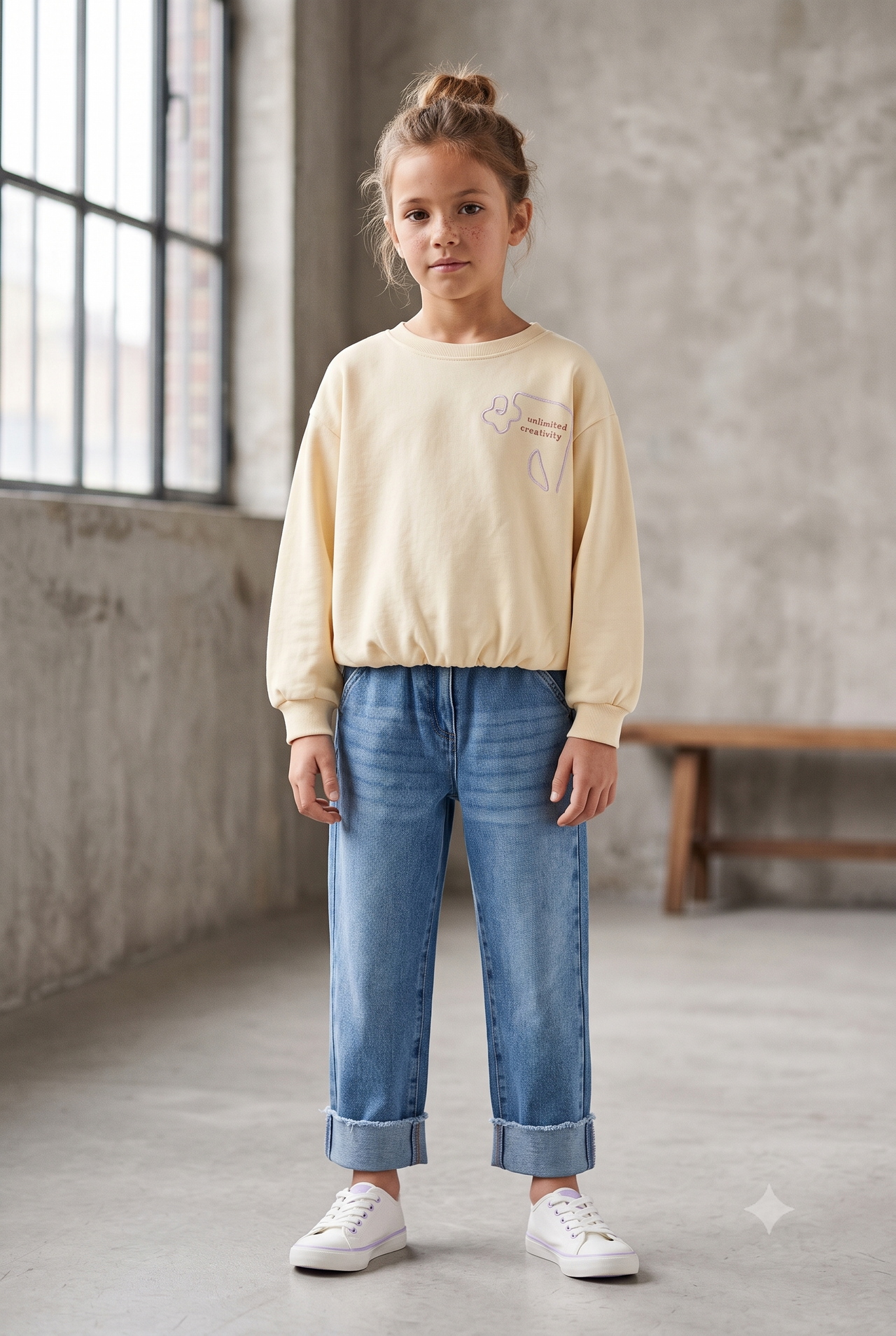 Sudadera con bajo frucido y detalle de cordon en relieve, niña.
