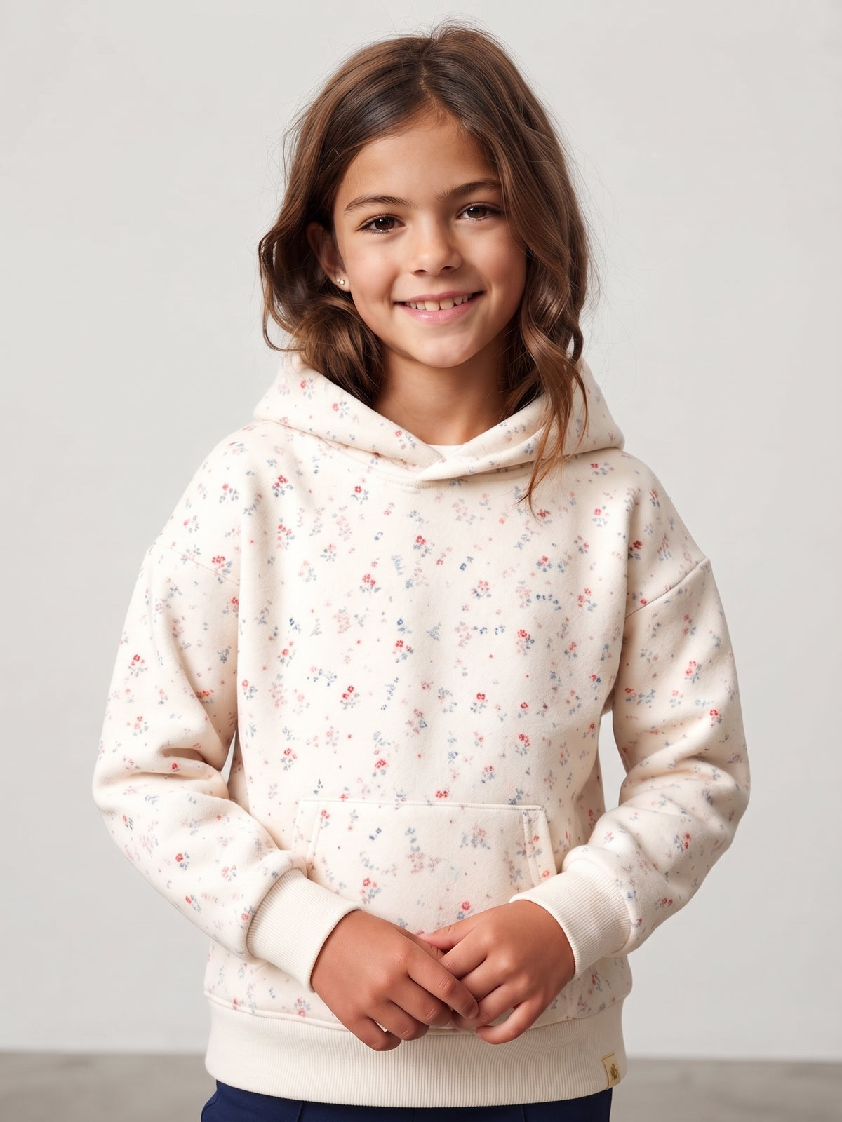 Sudadera con capucha de felpa, estampado floral, niña.
