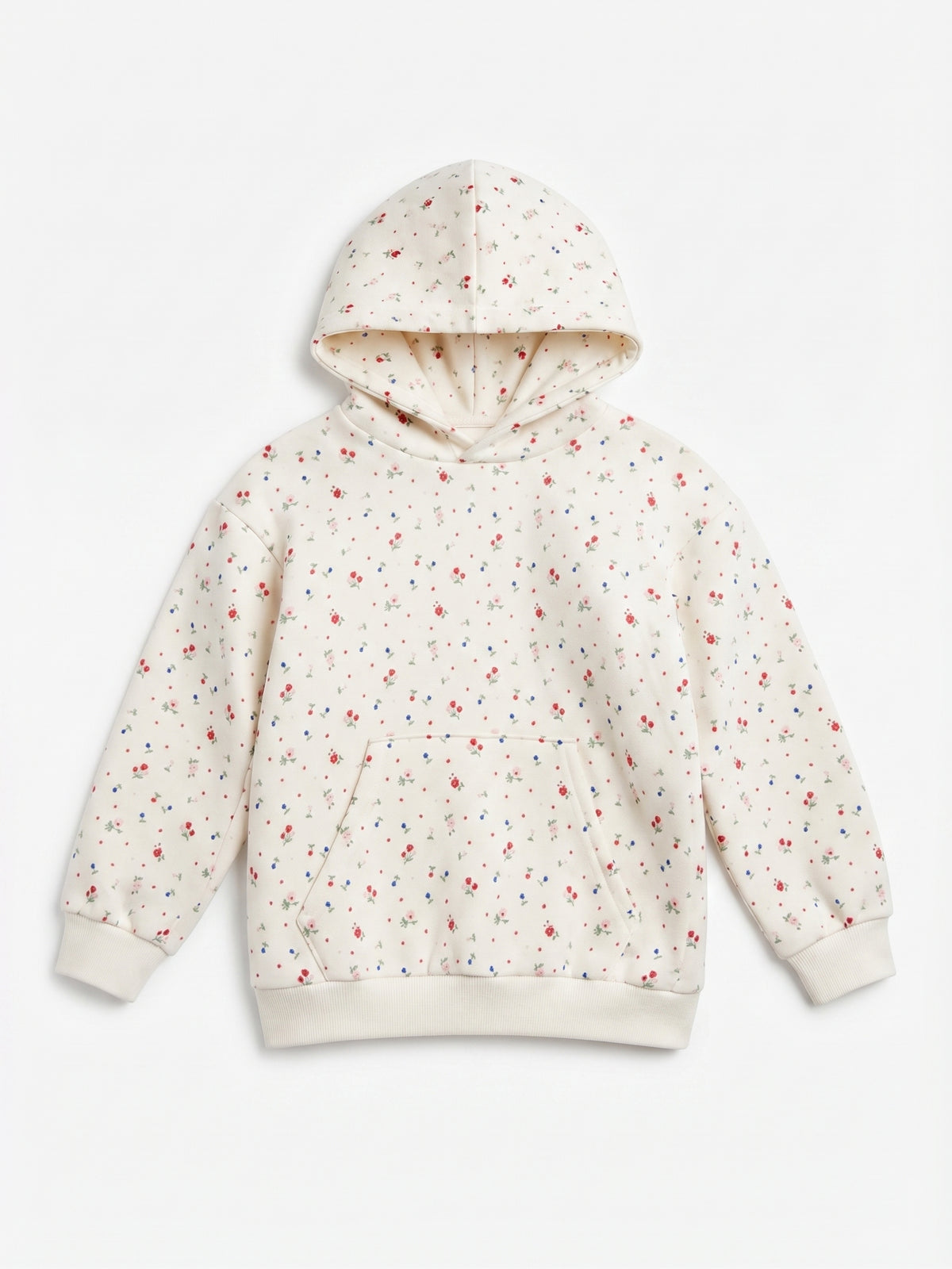 Sudadera con capucha de felpa, estampado floral, niña.