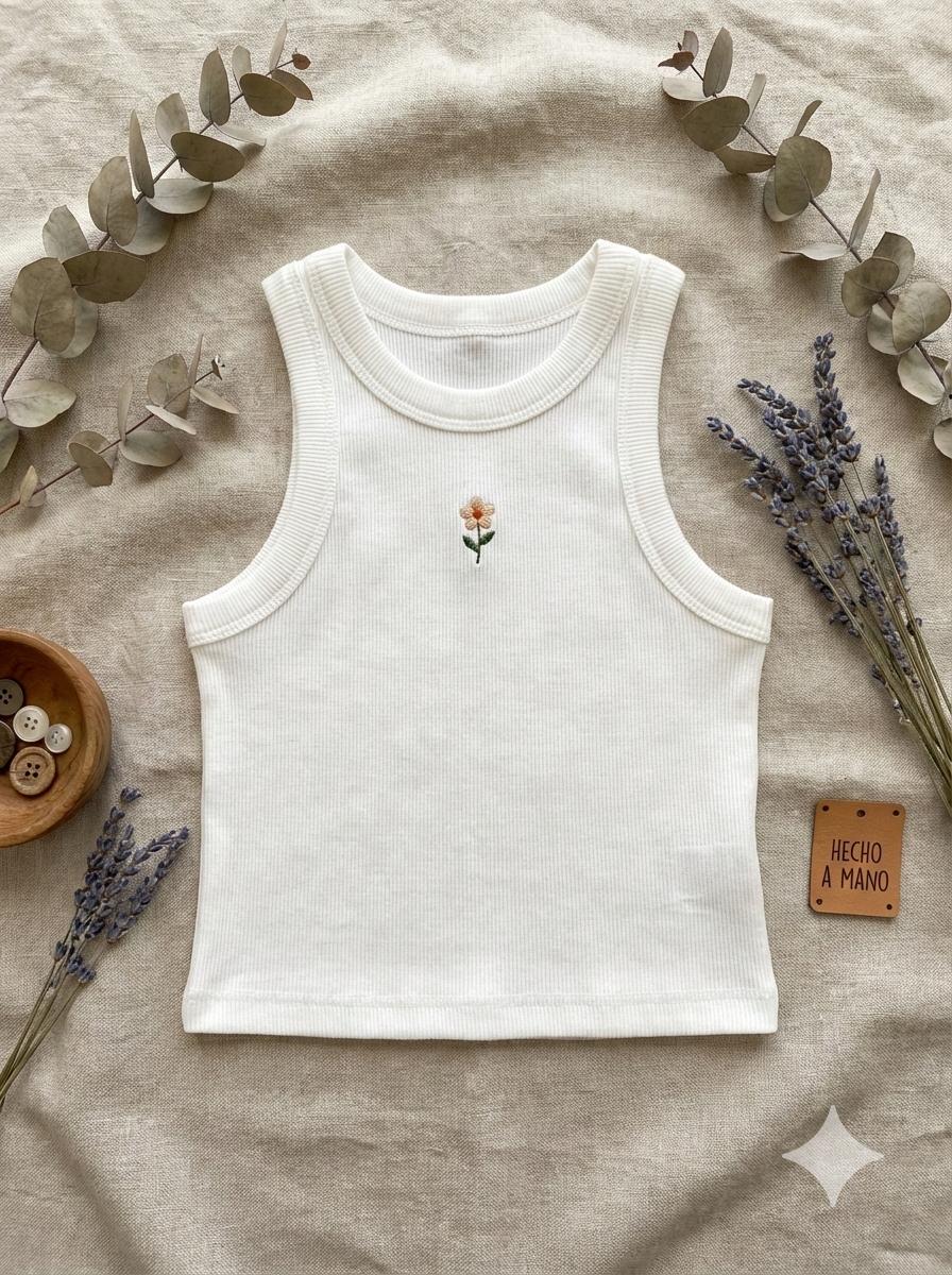 Camiseta Sin Mangas Canalé Con Detalle Flor Niña