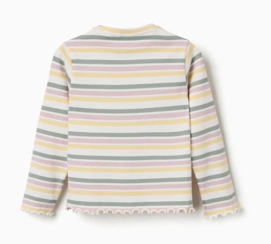 Camiseta de manga larga de canalé rayas, niña.