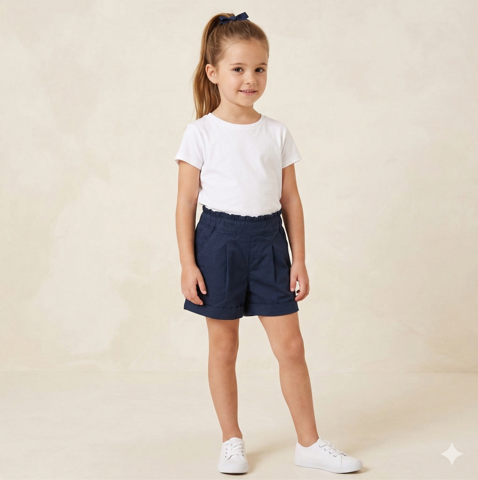 Short infantil con cintura elástica y detalle fruncido.