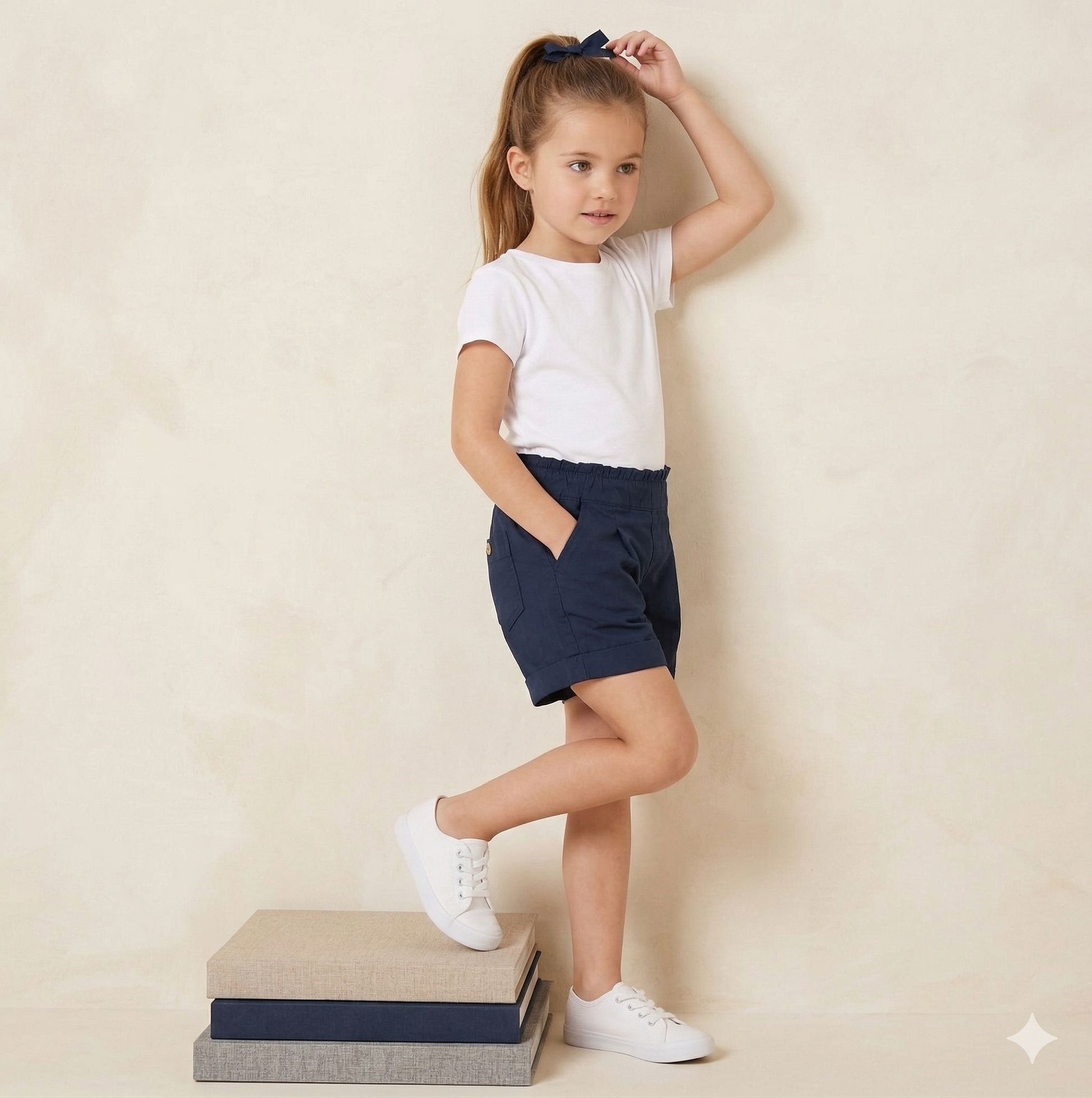 Short infantil con cintura elástica y detalle fruncido.