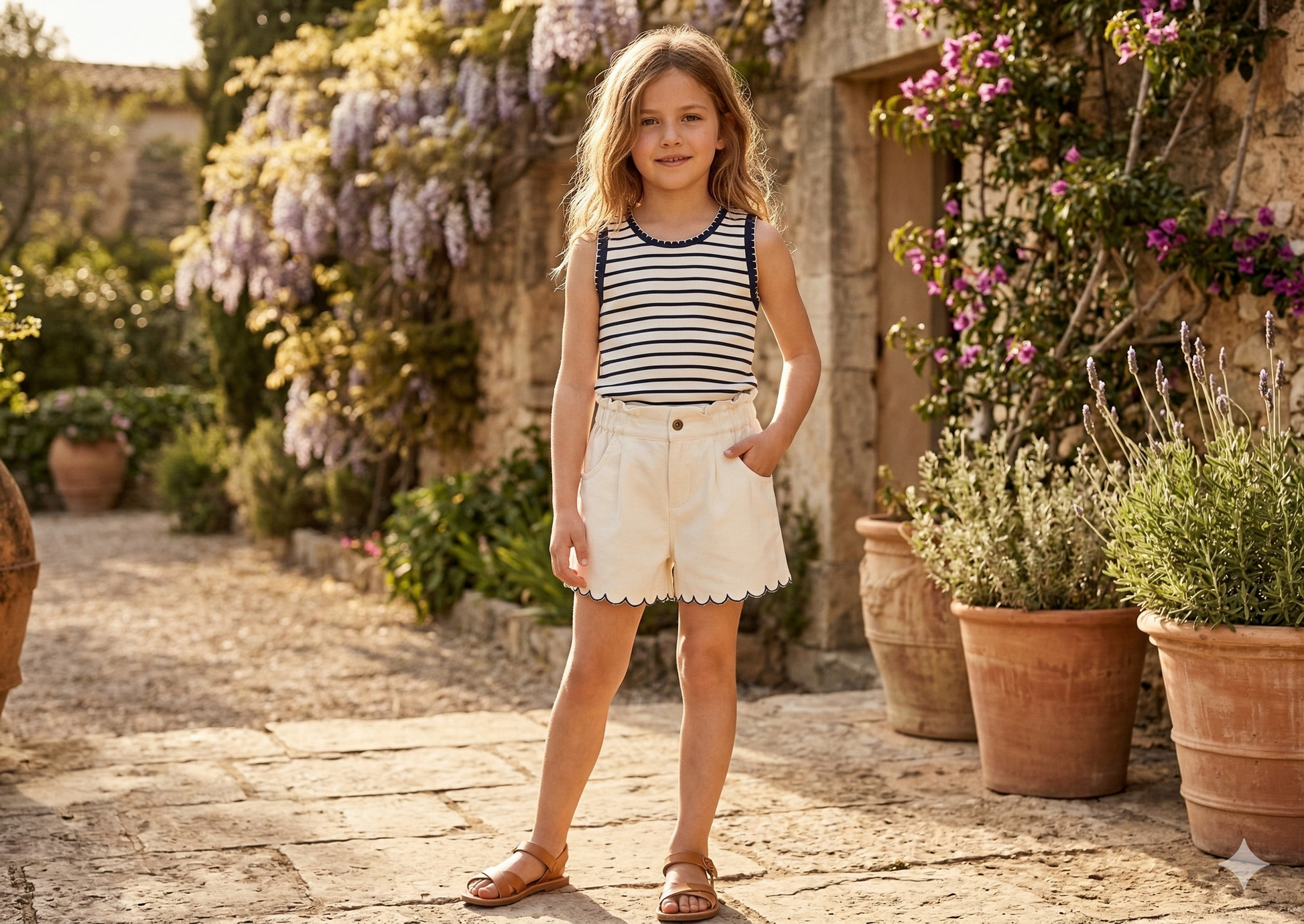 Short con cintura elástica y bajo festoneado.