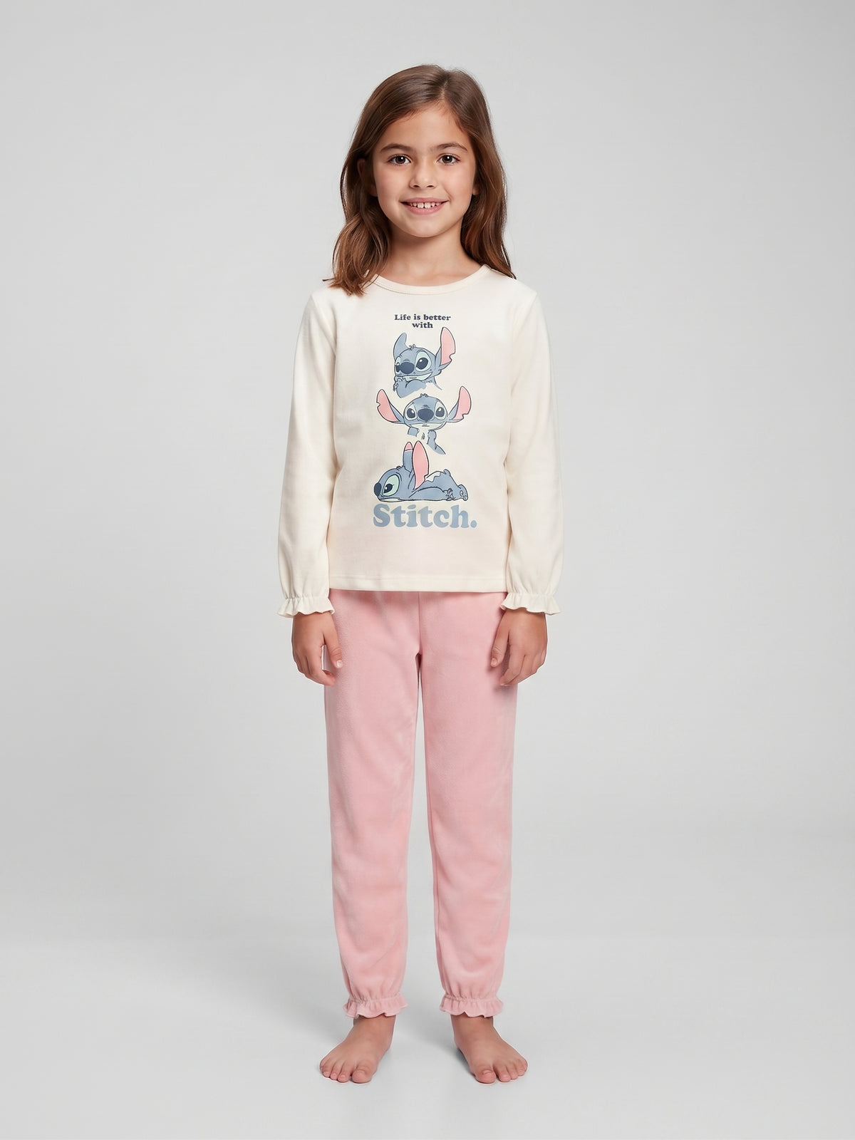 Pijama largo Stitch de terciopelo suave, niña.